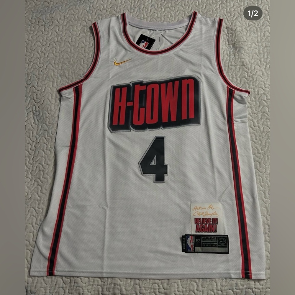 Inventory Reductio Nike White H-Town Jersey with Red and Black Accents